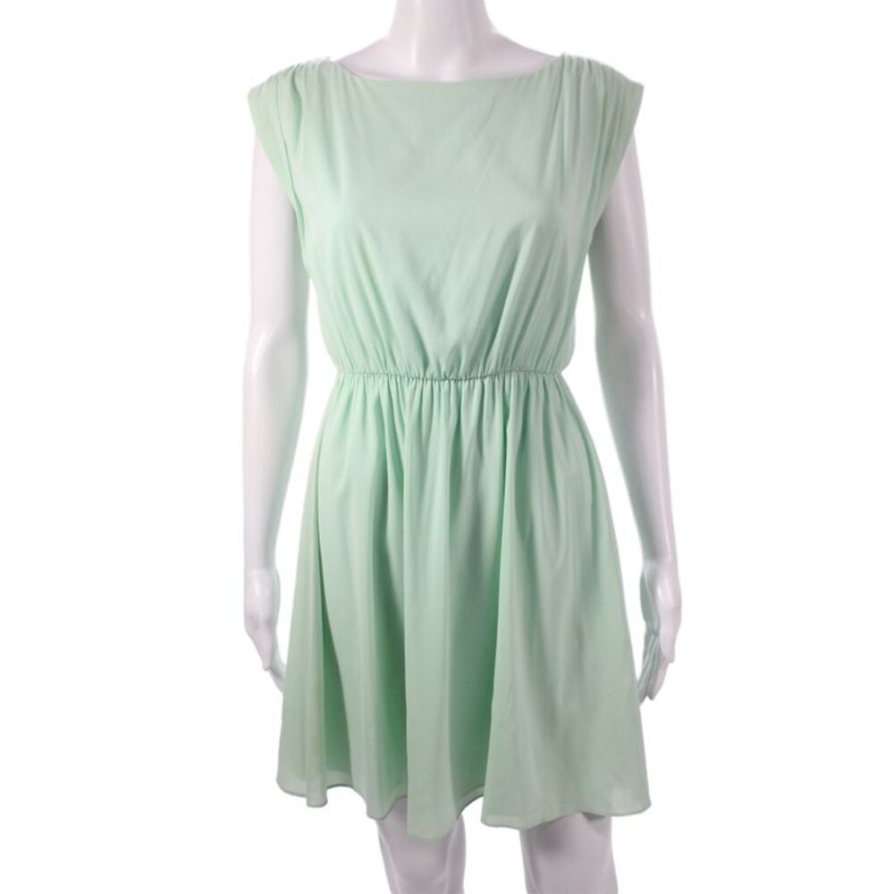 Alice + Olivia Women Shift Dress Green Boat Neck Sleeveless Silk Zip Size 4